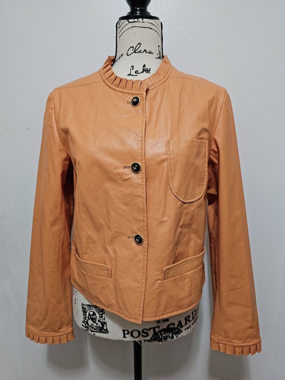 New Real Lamb Leather Motorcycle Biker Ride Jacket Beige Pumpkin Salmon Orange